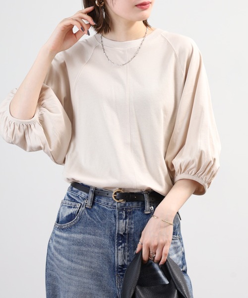 OMNES(オムネス)の「汗じみ防止UV 袖ボリューム半袖プルオーバーTシャツ(Tシャツ/カットソー・レディース・サックスブルー/ベージュ/ブラック/ホワイト・FREE)」の20枚目の写真