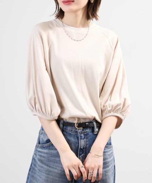 OMNES(オムネス)の「汗じみ防止UV 袖ボリューム半袖プルオーバーTシャツ(Tシャツ/カットソー・レディース・サックスブルー/ベージュ/ブラック/ホワイト・FREE)」の21枚目の写真