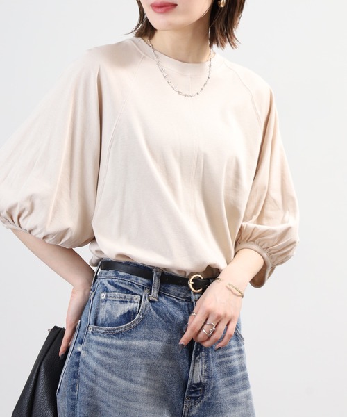 OMNES(オムネス)の「汗じみ防止UV 袖ボリューム半袖プルオーバーTシャツ(Tシャツ/カットソー・レディース・サックスブルー/ベージュ/ブラック/ホワイト・FREE)」の22枚目の写真