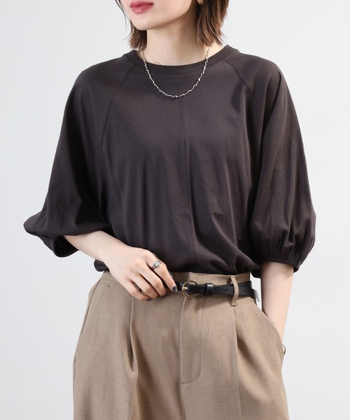 OMNES(オムネス)の「汗じみ防止UV 袖ボリューム半袖プルオーバーTシャツ(Tシャツ/カットソー・レディース・サックスブルー/ベージュ/ブラック/ホワイト・FREE)」の12枚目の写真