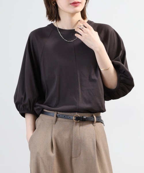 OMNES(オムネス)の「汗じみ防止UV 袖ボリューム半袖プルオーバーTシャツ(Tシャツ/カットソー・レディース・サックスブルー/ベージュ/ブラック/ホワイト・FREE)」の14枚目の写真
