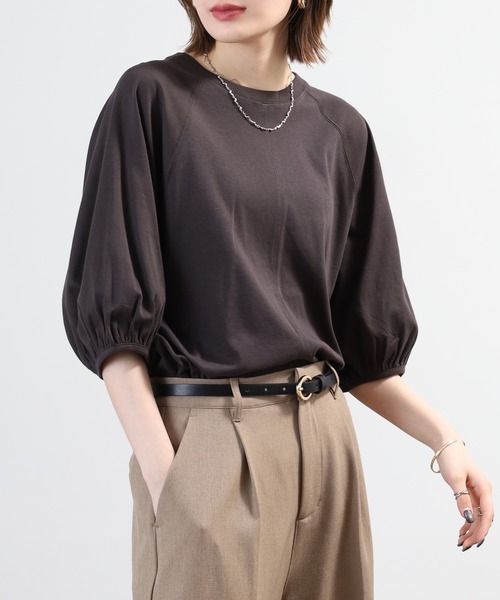 OMNES(オムネス)の「汗じみ防止UV 袖ボリューム半袖プルオーバーTシャツ(Tシャツ/カットソー・レディース・サックスブルー/ベージュ/ブラック/ホワイト・FREE)」の15枚目の写真