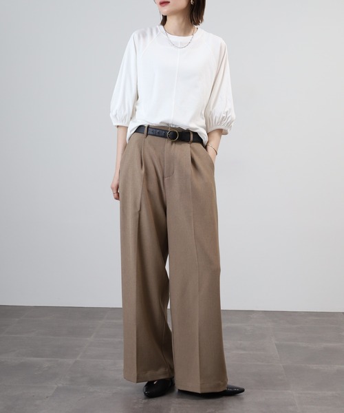 OMNES(オムネス)の「汗じみ防止UV 袖ボリューム半袖プルオーバーTシャツ(Tシャツ/カットソー・レディース・サックスブルー/ベージュ/ブラック/ホワイト・FREE)」の10枚目の写真