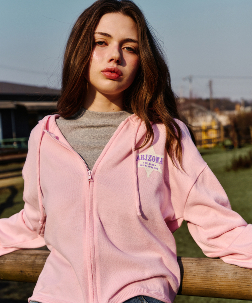 Hooded Knit Zip‑Up Pink — розовое вязаное худи на молнии с капюшоном