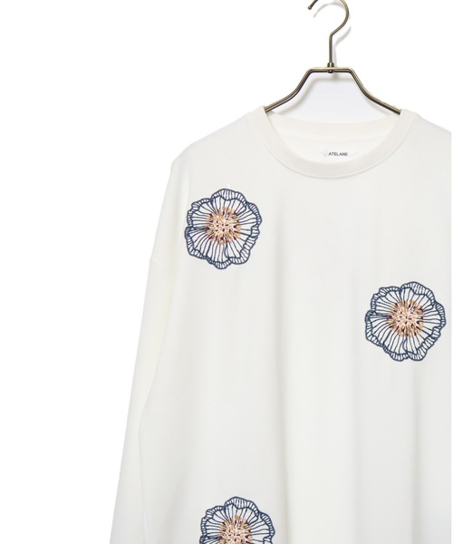 ATELANE（アテレーン）の「ATELANE/ストレッチポンチ ランダム刺繍L/Sクルー（スウェット・メンズ・ホワイト/ベージュ/チャコールグレー/ブラック・MEDIUM/LARGE）」の9枚目の写真