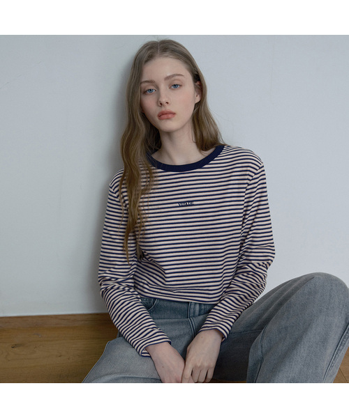 MIND BRIDGE WOMEN（マインドブリッジウーマン）の「[W]オーバーサイズストライプTシャツ - 2カラー（Tシャツ/カットソー・レディース・ネイビー/ブラウン・66/55）」の2枚目の写真
