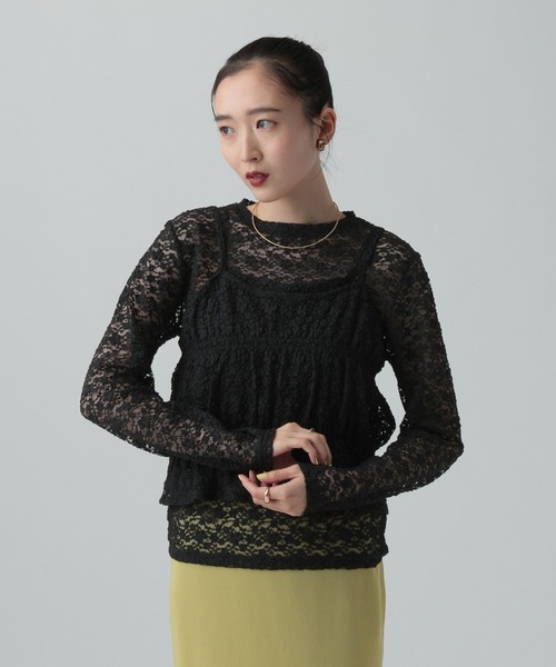 LEPSIM（レプシィム）の「レースキャミ長袖プルオーバー《2点セット》　639400（Tシャツ/カットソー・レディース・ライトグレー/ブラック/アイボリー・FREE）」の3枚目の写真