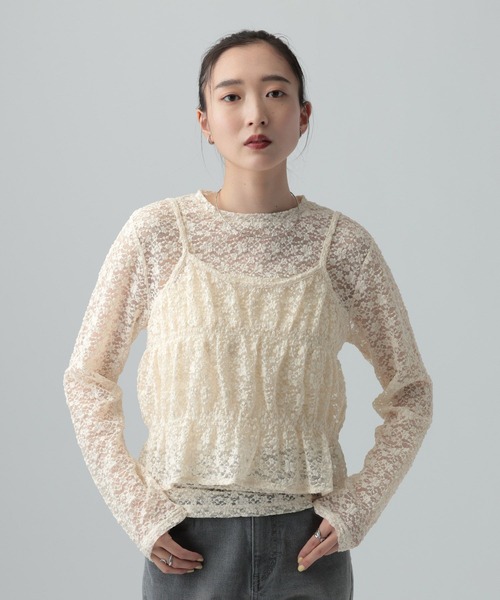 LEPSIM（レプシィム）の「レースキャミ長袖プルオーバー《2点セット》　639400（Tシャツ/カットソー・レディース・ライトグレー/ブラック/アイボリー・FREE）」の5枚目の写真