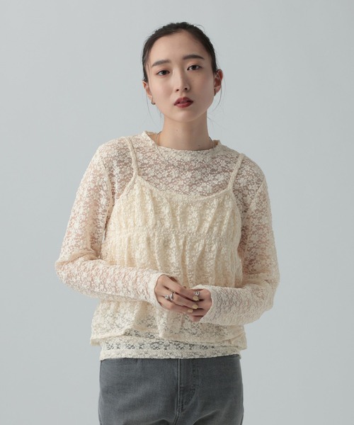 LEPSIM（レプシィム）の「レースキャミ長袖プルオーバー《2点セット》　639400（Tシャツ/カットソー・レディース・ライトグレー/ブラック/アイボリー・FREE）」の6枚目の写真