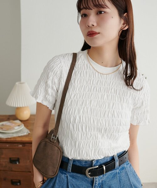 DISCOAT(ディスコート)の「【WEB限定】シャーリングコンパクトTシャツ(Tシャツ/カットソー・レディース・チャコールグレー/ネイビー/ホワイト・MEDIUM)」の5枚目の写真