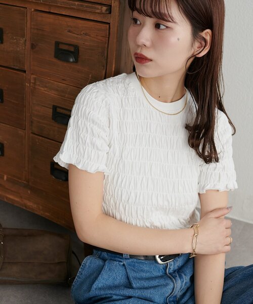 DISCOAT(ディスコート)の「【WEB限定】シャーリングコンパクトTシャツ(Tシャツ/カットソー・レディース・チャコールグレー/ネイビー/ホワイト・MEDIUM)」の8枚目の写真