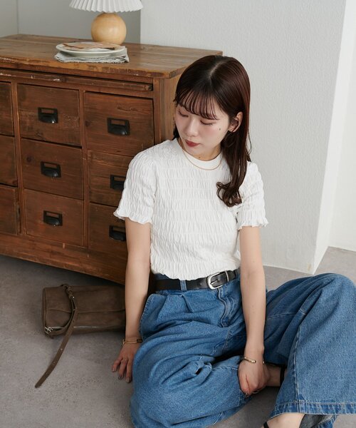 DISCOAT(ディスコート)の「【WEB限定】シャーリングコンパクトTシャツ(Tシャツ/カットソー・レディース・チャコールグレー/ネイビー/ホワイト・MEDIUM)」の11枚目の写真