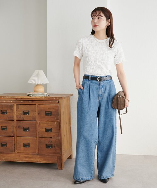 DISCOAT(ディスコート)の「【WEB限定】シャーリングコンパクトTシャツ(Tシャツ/カットソー・レディース・チャコールグレー/ネイビー/ホワイト・MEDIUM)」の12枚目の写真