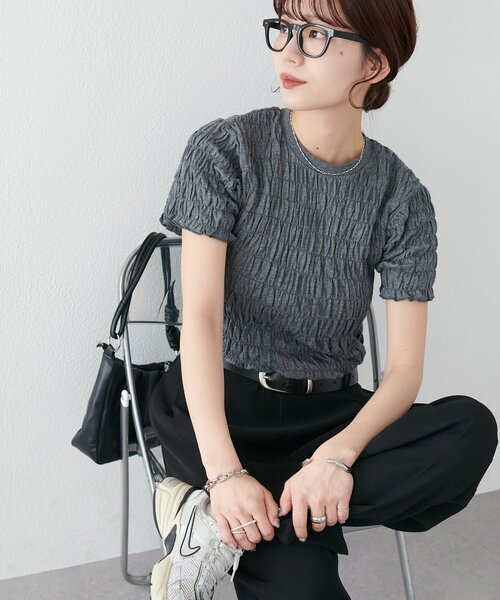 DISCOAT(ディスコート)の「【WEB限定】シャーリングコンパクトTシャツ(Tシャツ/カットソー・レディース・チャコールグレー/ネイビー/ホワイト・MEDIUM)」の20枚目の写真