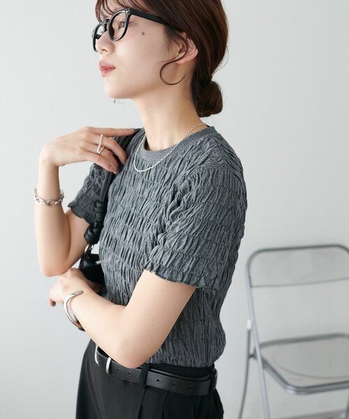 DISCOAT(ディスコート)の「【WEB限定】シャーリングコンパクトTシャツ(Tシャツ/カットソー・レディース・チャコールグレー/ネイビー/ホワイト・MEDIUM)」の21枚目の写真