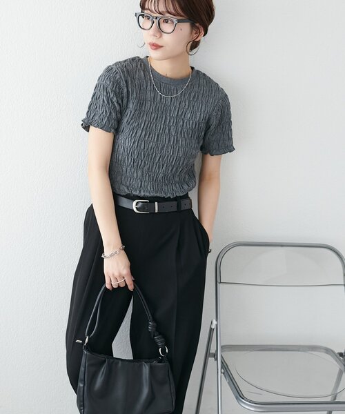DISCOAT(ディスコート)の「【WEB限定】シャーリングコンパクトTシャツ(Tシャツ/カットソー・レディース・チャコールグレー/ネイビー/ホワイト・MEDIUM)」の22枚目の写真