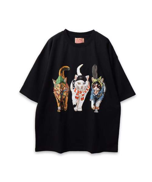 CORISCO(コリスコ)の「【CORISCO】 度詰め天竺キャットプリントTEE ネコプリント(Tシャツ/カットソー・メンズ・ホワイト/ブラック・3/2)」の2枚目の写真