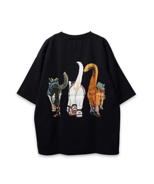 CORISCO(コリスコ)の「【CORISCO】 度詰め天竺キャットプリントTEE ネコプリント(Tシャツ/カットソー・メンズ・ホワイト/ブラック・3/2)」の3枚目の写真