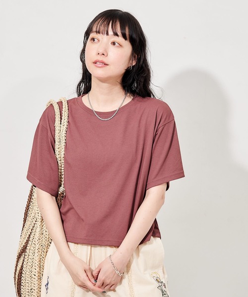 FREAK'S STORE(フリークスストア)の「<汗ジミ防止> 天竺コンパクトクロップドTシャツ/遮熱/UVカット(Tシャツ/カットソー・レディース・サックスブルー/ブラウン/オフホワイト/チャコール・フリ-)」の4枚目の写真