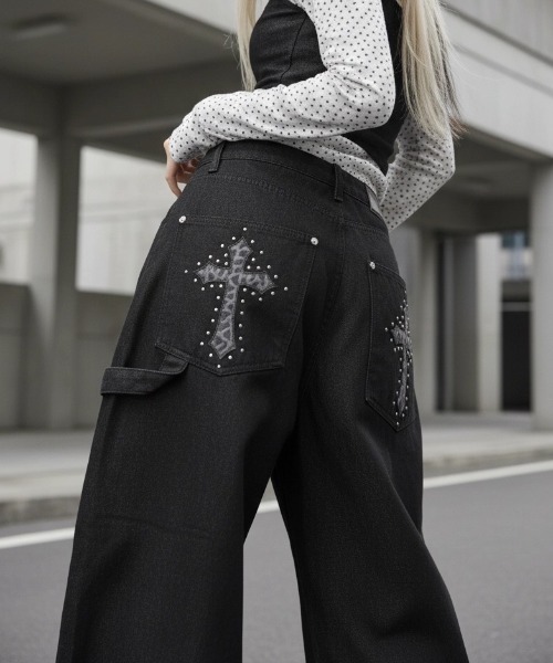N.G.O 2WAY ミリタリーラインストーンパンツ A'GEM/9 × .kom 『.KOM/ドットケーオーエム』ラインストーンクロス