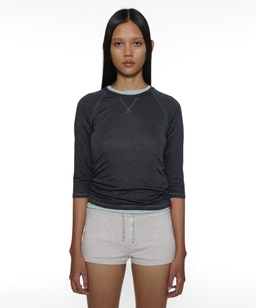 PARTIMENTO WOMEN(パルティメントウィメン)の「PWC シア レグラン 3/4スリーブTシャツ_チャコール(Tシャツ/カットソー・レディース・その他・SMALL/MEDIUM/LARGE)」の1枚目の写真