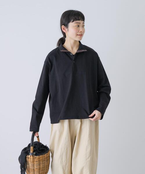 かぐれ（カグレ）の「ハーフボタンプルオーバー（Tシャツ/カットソー・レディース・ブラック/ナチュラル・FREE）」の3枚目の写真