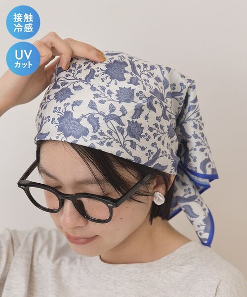 セール】【接触冷感】UVカットボタニカル柄スカーフ（バンダナ