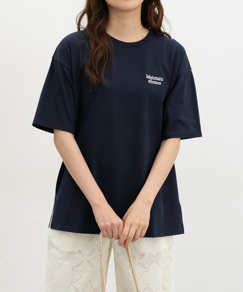 Honeys(ハニーズ)の「【UVカット】こだわり綿刺繍ゆるT(Tシャツ/カットソー・レディース・ネイビー/グリーン/ホワイト×レッド/ブラック/ホワイト系その他2・L/LL/M/S)」の5枚目の写真