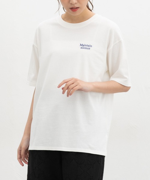 Honeys(ハニーズ)の「【UVカット】こだわり綿刺繍ゆるT(Tシャツ/カットソー・レディース・ネイビー/グリーン/ホワイト×レッド/ブラック/ホワイト系その他2・L/LL/M/S)」の9枚目の写真