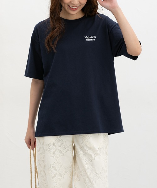 Honeys(ハニーズ)の「【UVカット】こだわり綿刺繍ゆるT(Tシャツ/カットソー・レディース・ネイビー/グリーン/ホワイト×レッド/ブラック/ホワイト系その他2・L/LL/M/S)」の14枚目の写真