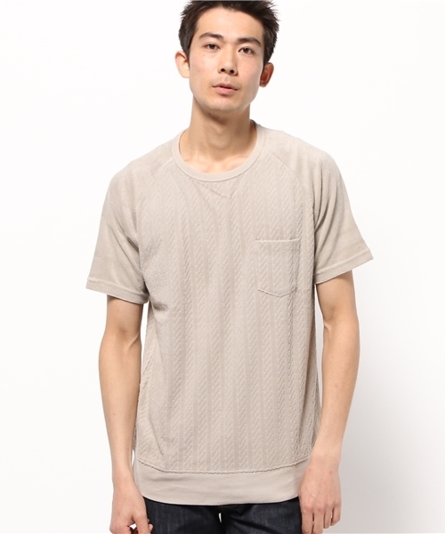 B:MING by BEAMS（ビーミングバイビームス）の「ビーミング by ビームス / パイルジャカード半袖クルーTシャツ（Tシャツ/カットソー・メンズ・グレー/ベージュ/ネイビー・MEDIUM/LARGE/SMALL/X-LARGE）」の2枚目の写真
