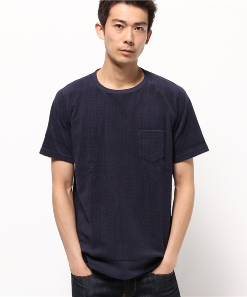 B:MING by BEAMS（ビーミングバイビームス）の「ビーミング by ビームス / パイルジャカード半袖クルーTシャツ（Tシャツ/カットソー・メンズ・グレー/ベージュ/ネイビー・MEDIUM/LARGE/SMALL/X-LARGE）」の3枚目の写真