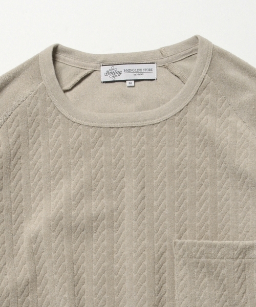B:MING by BEAMS（ビーミングバイビームス）の「ビーミング by ビームス / パイルジャカード半袖クルーTシャツ（Tシャツ/カットソー・メンズ・グレー/ベージュ/ネイビー・MEDIUM/LARGE/SMALL/X-LARGE）」の5枚目の写真
