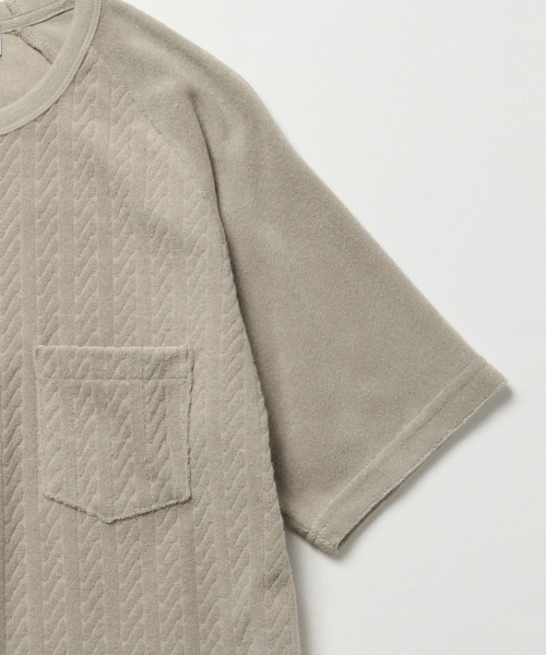 B:MING by BEAMS（ビーミングバイビームス）の「ビーミング by ビームス / パイルジャカード半袖クルーTシャツ（Tシャツ/カットソー・メンズ・グレー/ベージュ/ネイビー・MEDIUM/LARGE/SMALL/X-LARGE）」の6枚目の写真
