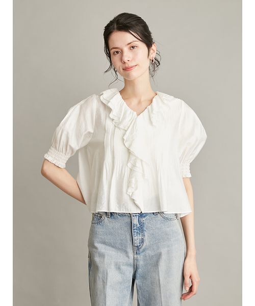 Mila Owen(ミラオーウェン)の「ラッフルカラーブラウス(シャツ/ブラウス・レディース・ホワイト/ライム/ブラウン・F)」の6枚目の写真