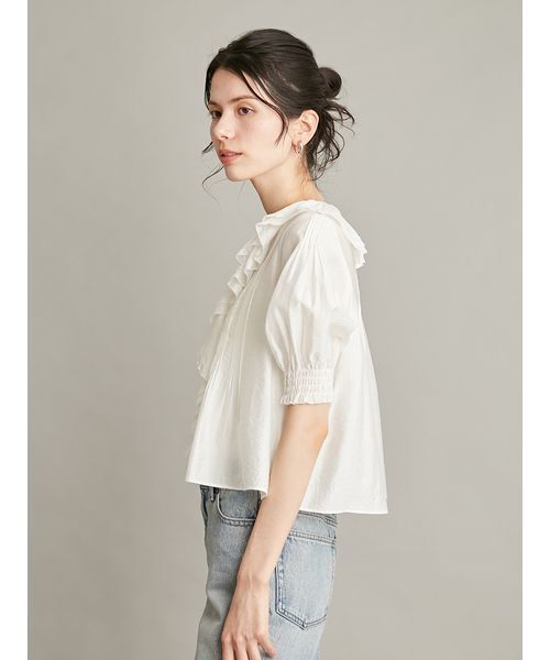Mila Owen(ミラオーウェン)の「ラッフルカラーブラウス(シャツ/ブラウス・レディース・ホワイト/ライム/ブラウン・F)」の5枚目の写真