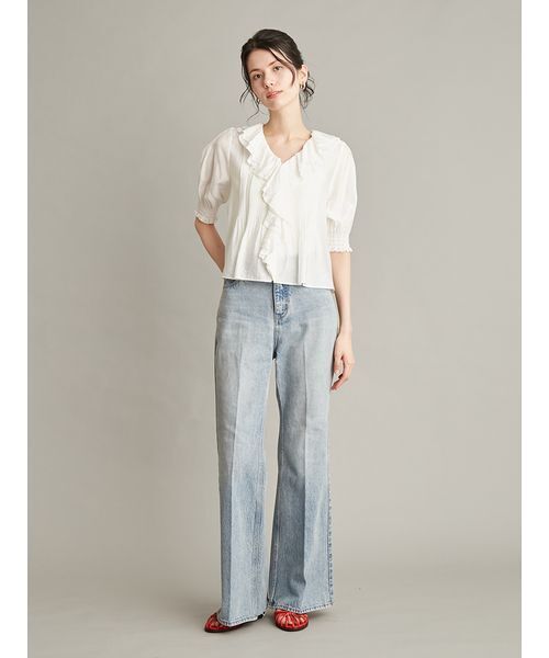 Mila Owen(ミラオーウェン)の「ラッフルカラーブラウス(シャツ/ブラウス・レディース・ホワイト/ライム/ブラウン・F)」の10枚目の写真