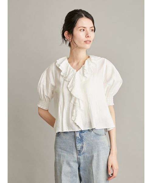 Mila Owen(ミラオーウェン)の「ラッフルカラーブラウス(シャツ/ブラウス・レディース・ホワイト/ライム/ブラウン・F)」の22枚目の写真