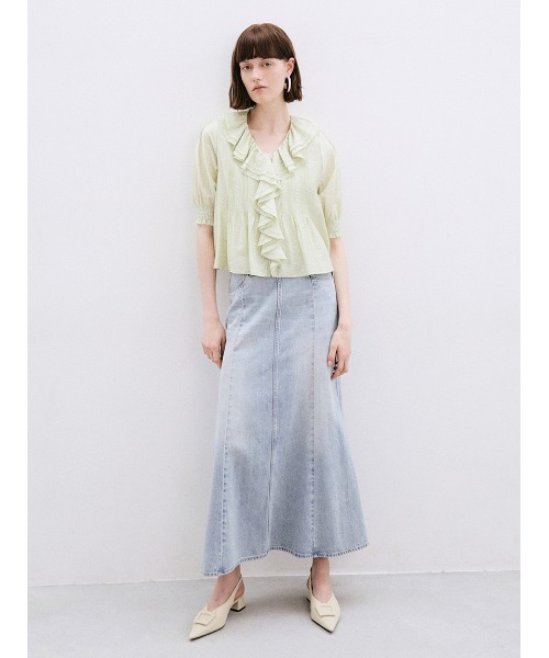 Mila Owen(ミラオーウェン)の「ラッフルカラーブラウス(シャツ/ブラウス・レディース・ホワイト/ライム/ブラウン・F)」の17枚目の写真