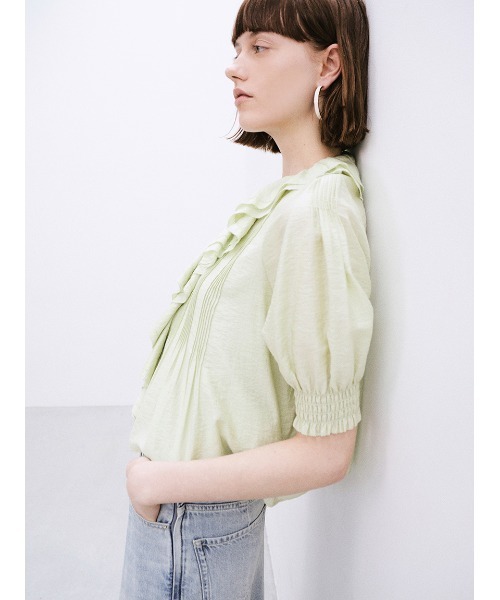Mila Owen(ミラオーウェン)の「ラッフルカラーブラウス(シャツ/ブラウス・レディース・ホワイト/ライム/ブラウン・F)」の18枚目の写真
