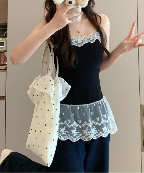 MAISON DE THERESE(メゾン ド テレーズ)の「レースインナーキャミワンピース 重ねストラップドレス/キャミソール(キャミソール・レディース・グレー/ブラック/ホワイト・FREE)」の14枚目の写真