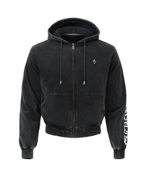 CARMID（カミド）の「アンティークレタリングピグメントクロップフードジップアップ[グレー]（パーカー）」