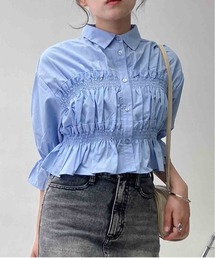 AS KNOW AS plus（アズノゥアズプラス）の「○フロントフリルシャーリング5分袖ブラウス（シャツ/ブラウス）」