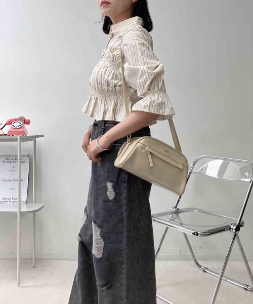 AS KNOW AS plus(アズノゥアズプラス)の「○フロントフリルシャーリング5分袖ブラウス(シャツ/ブラウス・レディース・ネイビー系/オフホワイト/サックスブルー/イエロー系・FREE)」の20枚目の写真