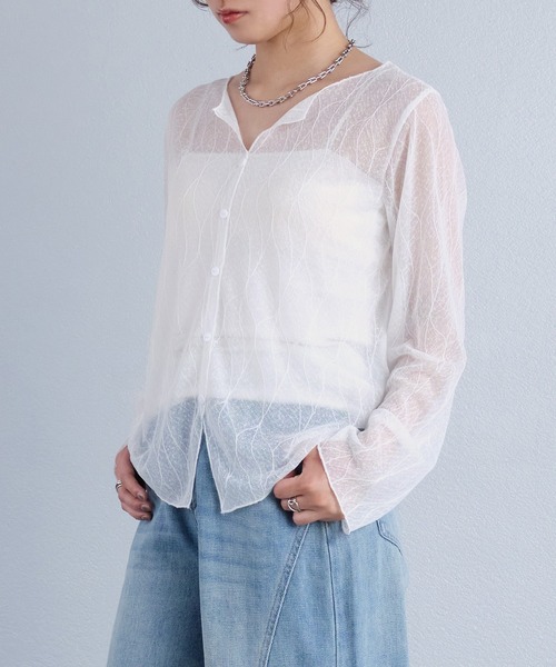 murea（ミュレア）の「総柄シアーカーディガン風長袖トップス（Tシャツ/カットソー・レディース・ブラック/ホワイト・FREE）」の5枚目の写真