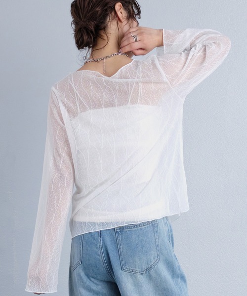 murea（ミュレア）の「総柄シアーカーディガン風長袖トップス（Tシャツ/カットソー・レディース・ブラック/ホワイト・FREE）」の6枚目の写真