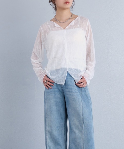murea（ミュレア）の「総柄シアーカーディガン風長袖トップス（Tシャツ/カットソー・レディース・ブラック/ホワイト・FREE）」の7枚目の写真