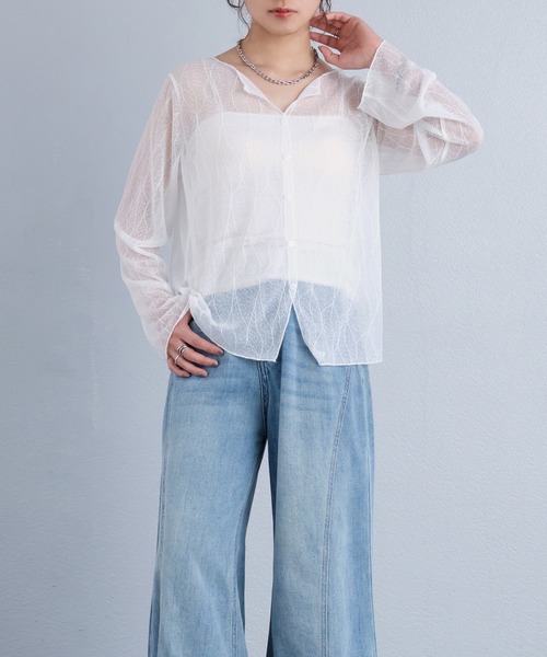 murea（ミュレア）の「総柄シアーカーディガン風長袖トップス（Tシャツ/カットソー・レディース・ブラック/ホワイト・FREE）」の8枚目の写真