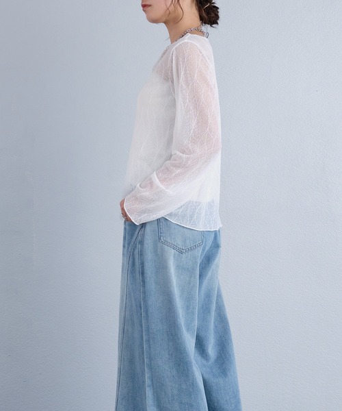 murea（ミュレア）の「総柄シアーカーディガン風長袖トップス（Tシャツ/カットソー・レディース・ブラック/ホワイト・FREE）」の9枚目の写真