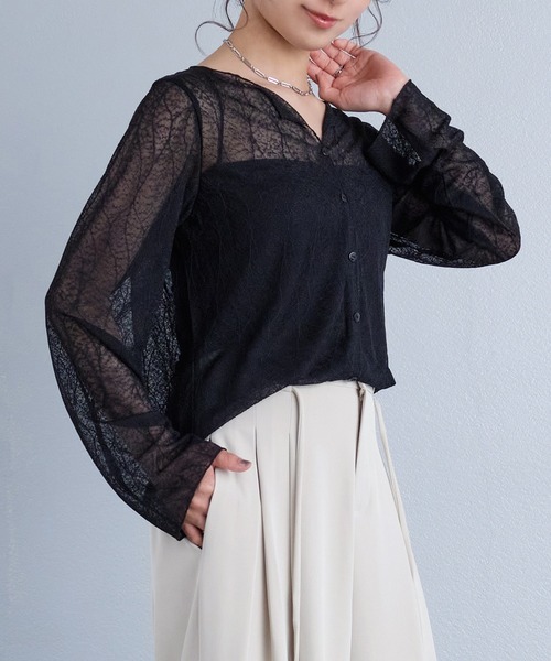 murea（ミュレア）の「総柄シアーカーディガン風長袖トップス（Tシャツ/カットソー・レディース・ブラック/ホワイト・FREE）」の11枚目の写真